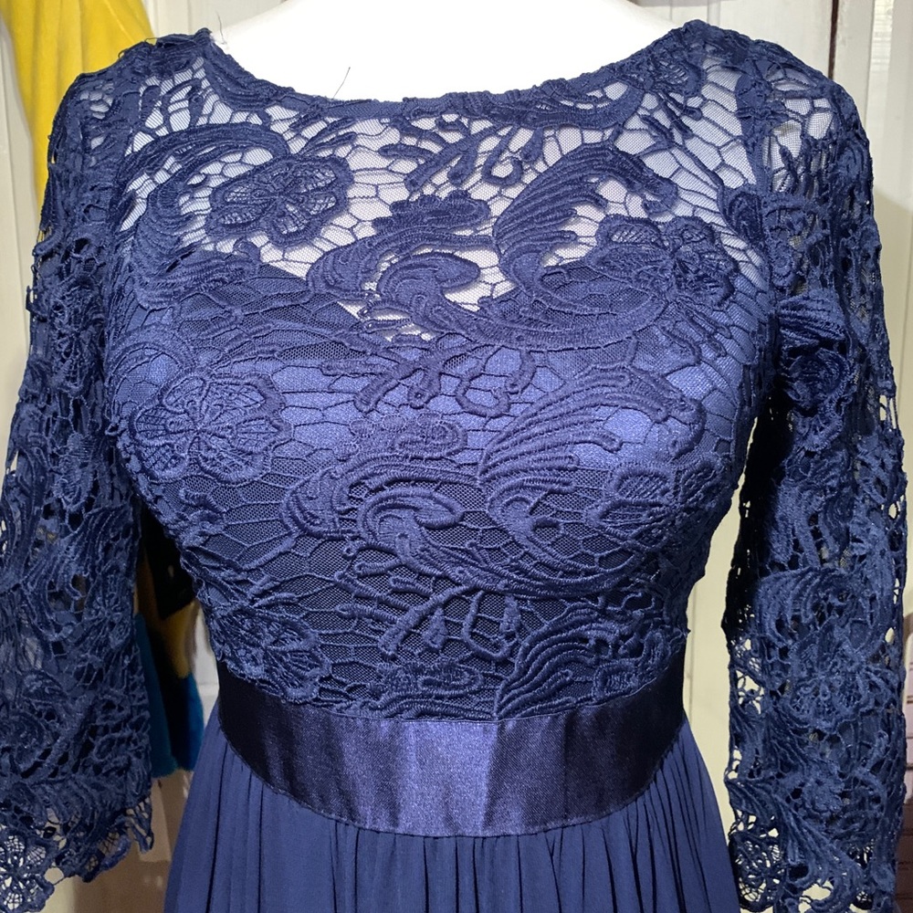 Navy Blue 3/4 Sleeve Maxi Dress - Picture 3 of 7